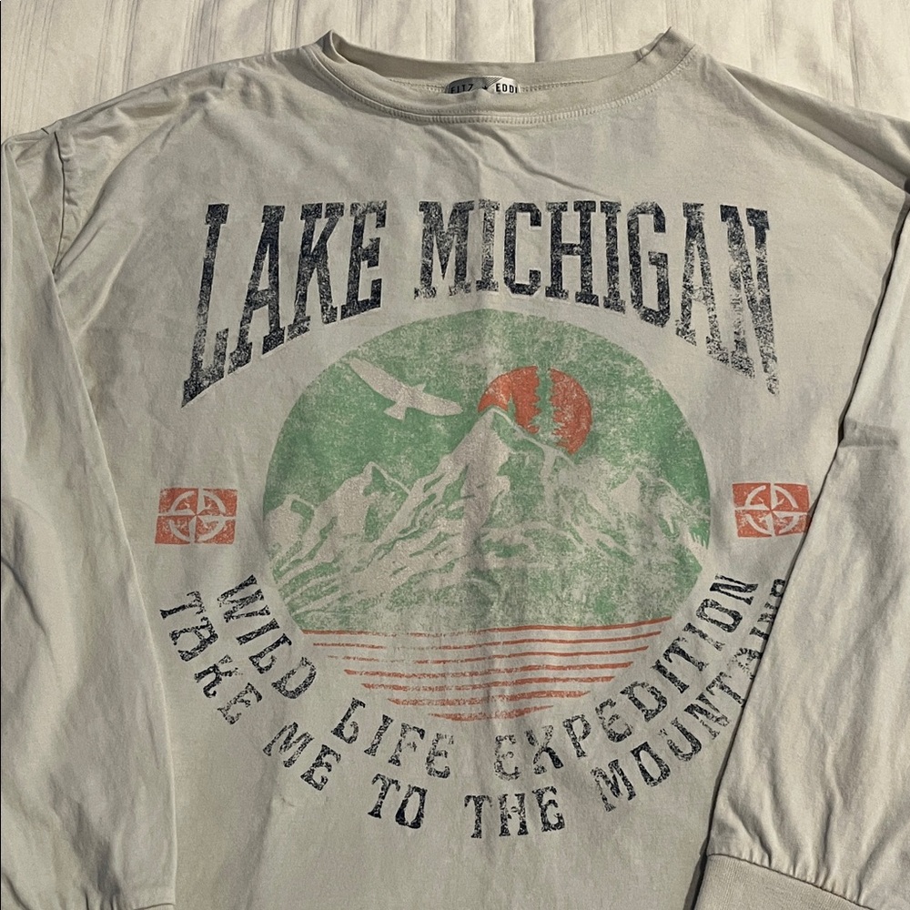 Lake Michigan Graphic Long Sleeve Shirt - Gray; by FITZ & EDDI